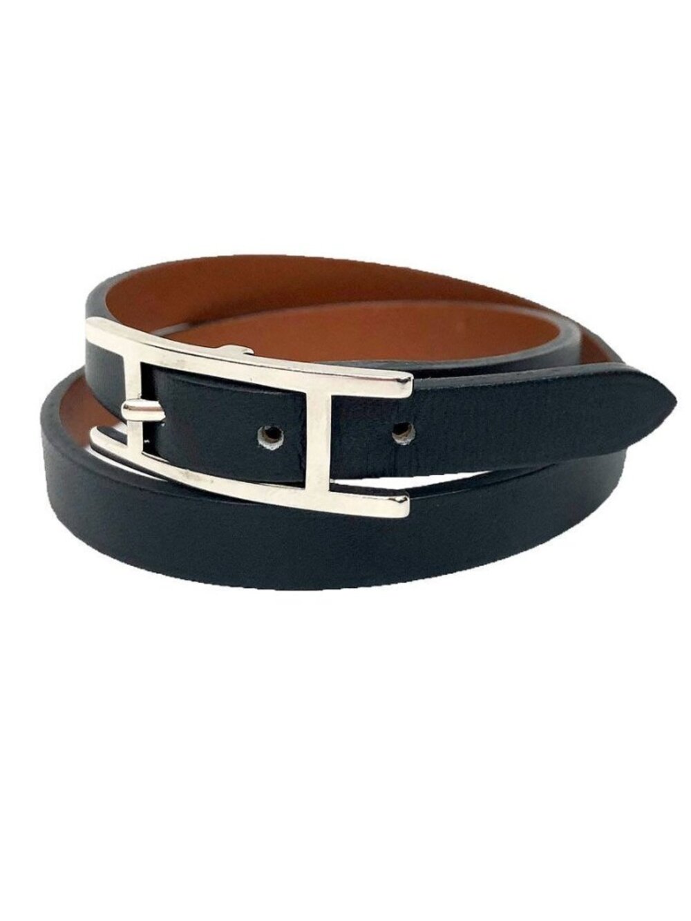 Hermes Hapi 3 Leather Bracelet Choker S Black Silver